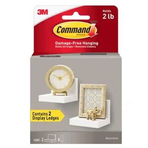 Command Quartz Wall Display Ledges 2 Pack Floating Shelves w/ Strips 2lb